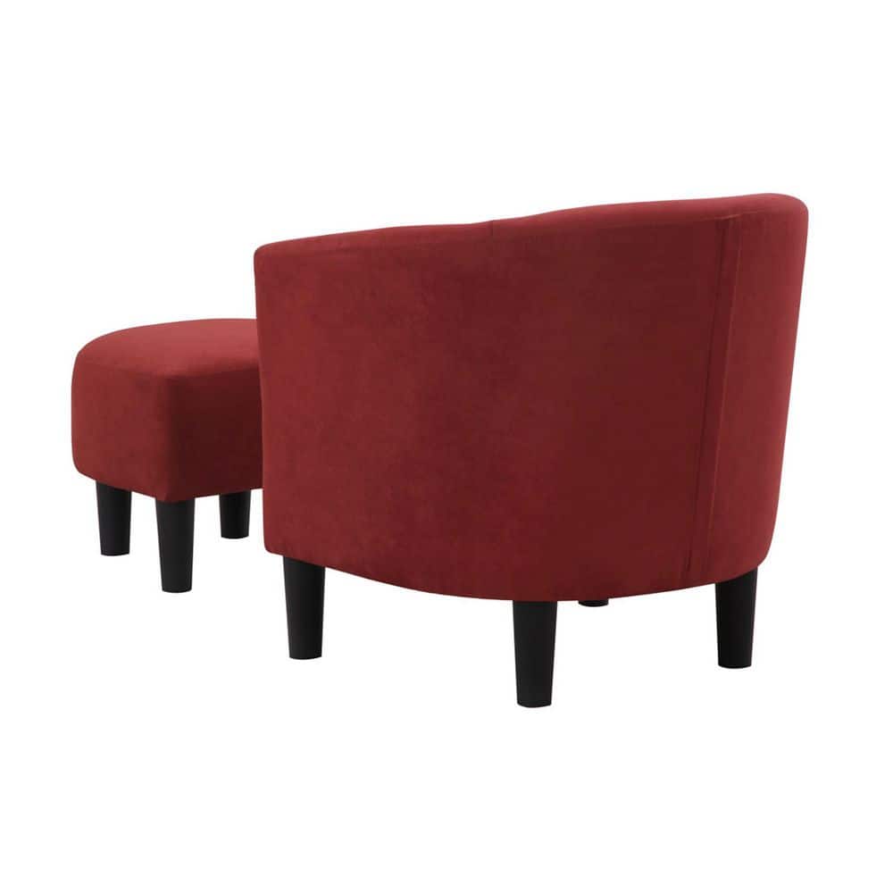 Sustainably Sourced Red Microfiber Barrel Accent Chair with Ottoman