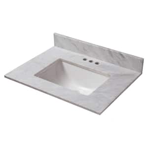 25 in. W x 22 in. D Marble Vanity Top in Carrara with White Trough Basin