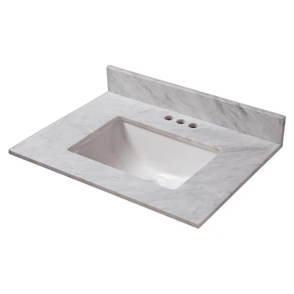 Cahaba 25 in. W x 22 in. D Marble Vanity Top in Carrara with White Trough Basin
