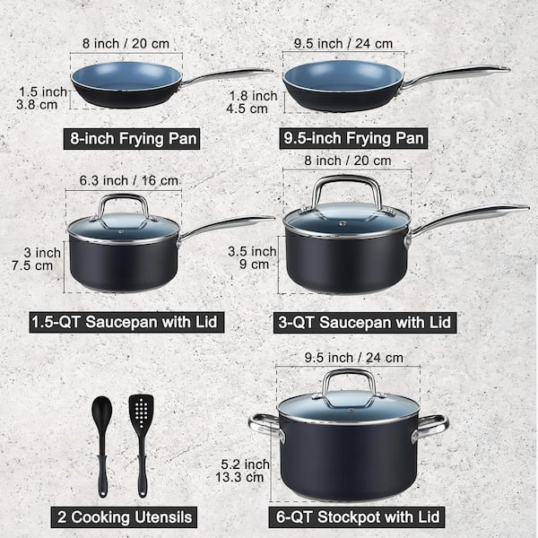 8 Pc Cookware Set with 2 Layer Nonstick Ceramic Coating, Tempered