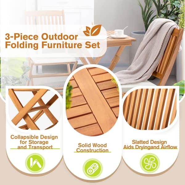 Tozey Chillrest 3-Piece Acacia Wood Folding Patio Bistro Set