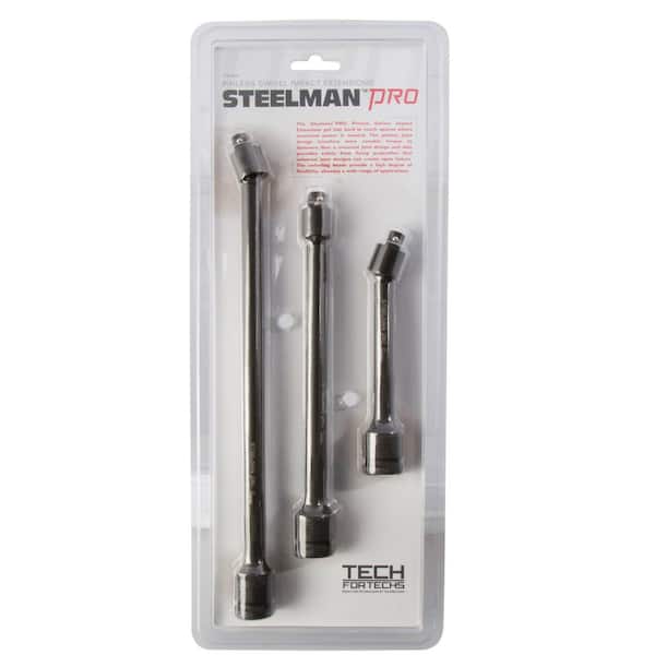 Steelman 79989 1/2" to 3/8" Socket Swivel Head Extension Kit 6" 9" 12"