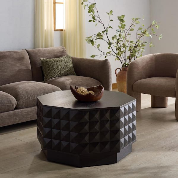 Patty 34.1 in. Black Octagon Wood Coffee Table