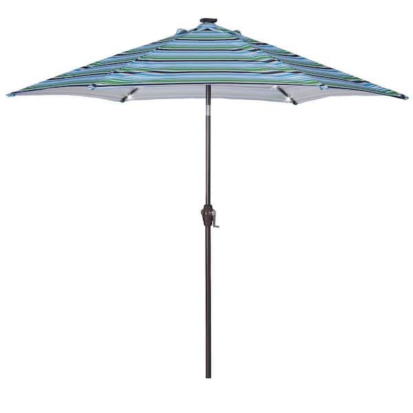 GAWEZA 8.7 ft. Steel Market Solar Tilt Patio Umbrella in Blue Stripes with 24 LED Lights
