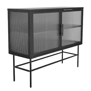 43.31 in. W x 14.96 in. D x 35.75 in. H Black Linen Cabinet with Adjustable Shelf and Double Tampered Glass Door