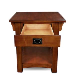 25 in. W Mission Impeccable Medium Oak Rectangle Wooden Top 1-Drawer Side Table with Shelf