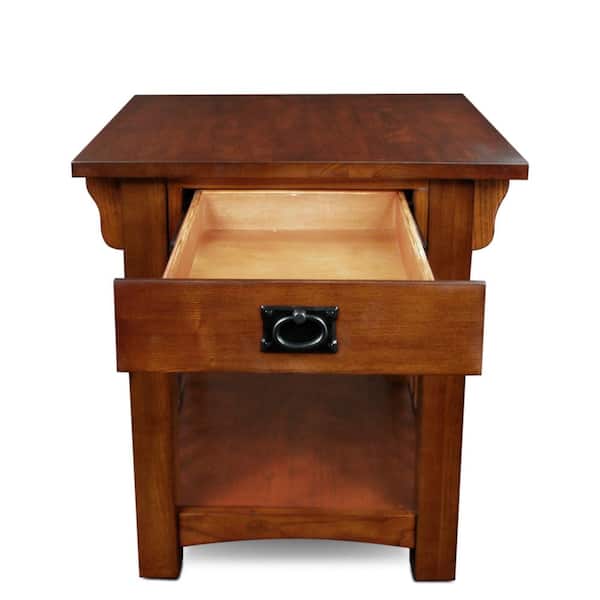 Leick Home 25 in. W Mission Impeccable Medium Oak Rectangle Wooden Top 1-Drawer Side Table with Shelf