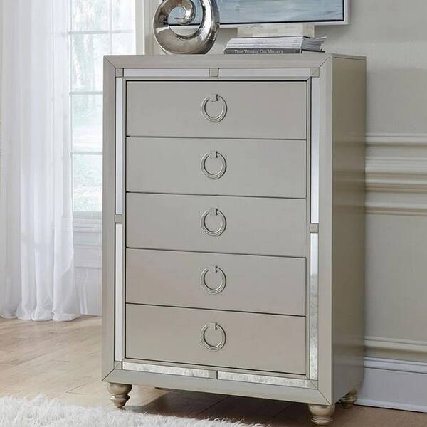 Homeroots Amelia Silver Finish 5 Drawer, White 5 Drawer Dresser Home Depot