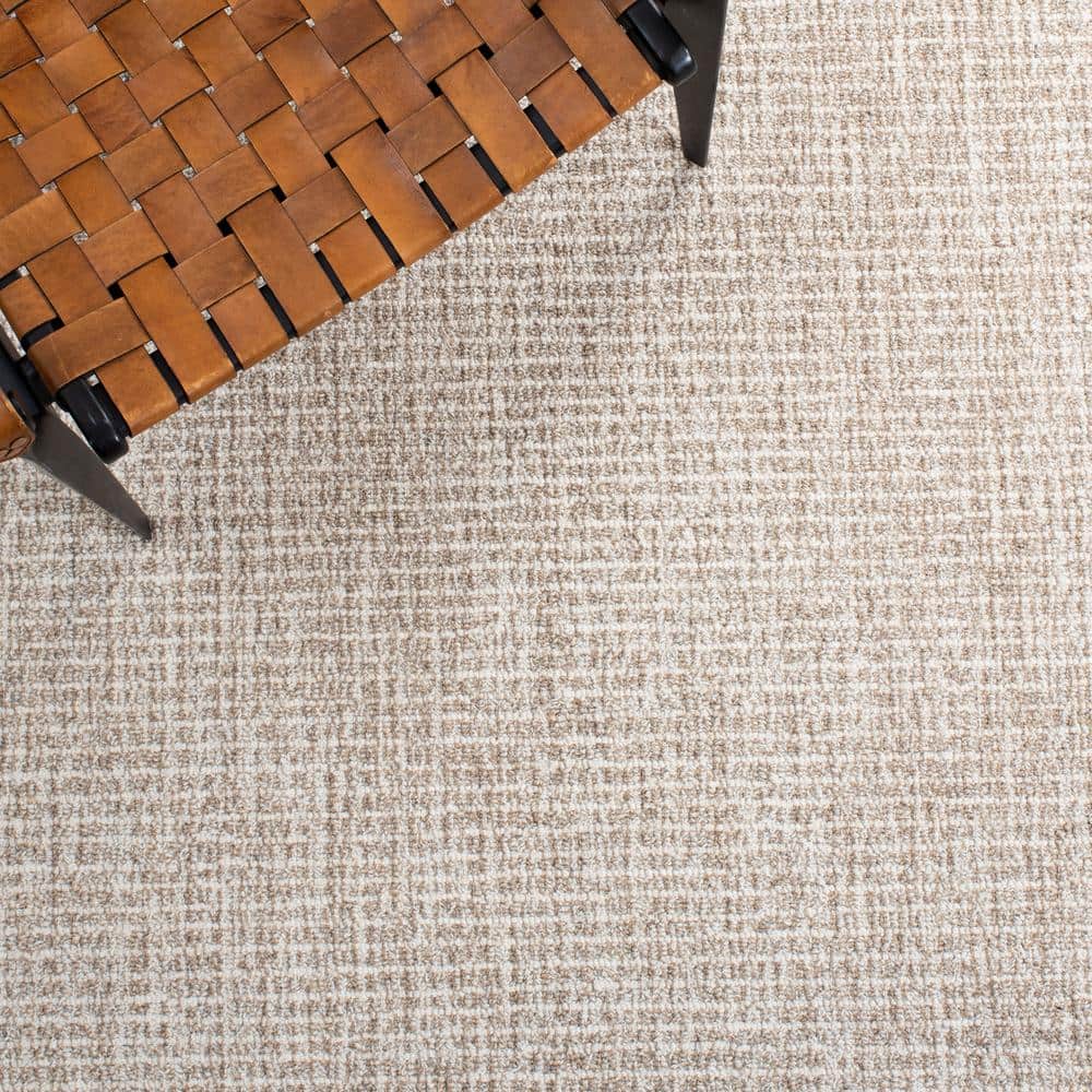 Ivory and Grey Abstract Handmade Wool 9' x 12' Area Rug