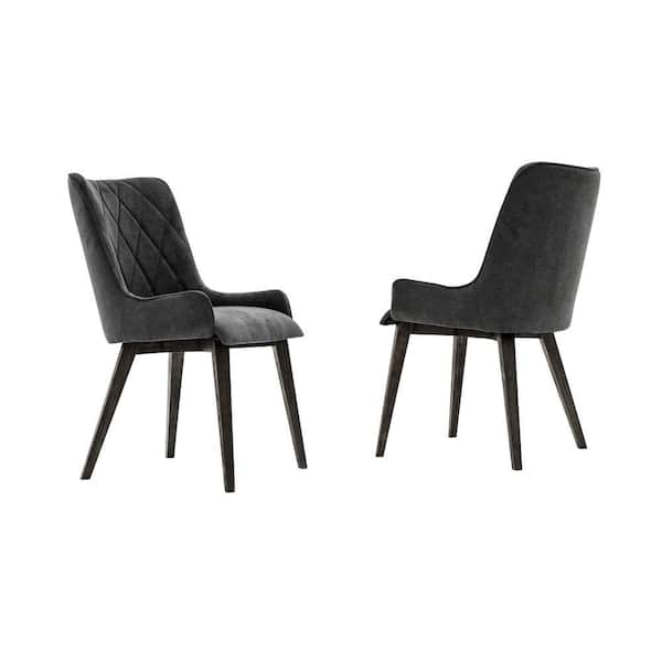 Benjara Gray Fabric Diamond Stitched Back Dining Chair (Set of 2)