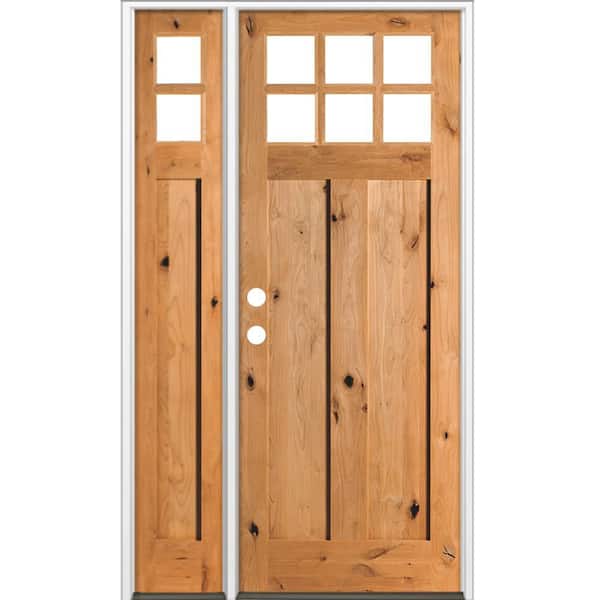 50 in. x 96 in. Knotty Alder Right-Hand/Inswing 6-Lite Beveled Clear Glass Cedar Stain Wood Prehung Front Door with LSL