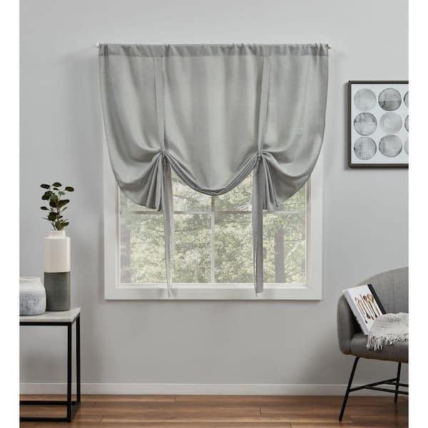 Loha Dove Grey Solid Light Filtering 3" Rod Pocket Tie Up Shade, 54 in. W x 63 in. L