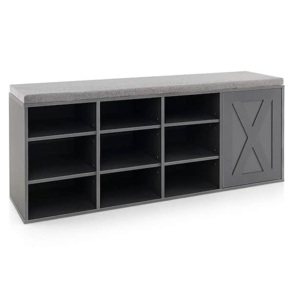 Costway 19.5 in. H x 43.5 in. W Grey Wood Shoe Storage Bench