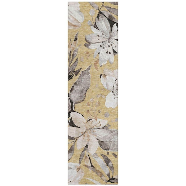 Chantille Machine Washable Indoor/Outdoor Abstract ACN2260 Gold 2 ft. 3 in. x 7 ft. 6 in. Runner Rug