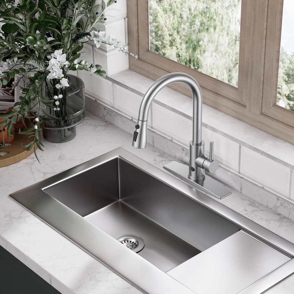 Brushed Nickel Touchless High-Arc Single Handle Kitchen Faucet