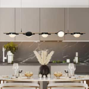 Ptolomaeus 5-Light Dimmable Integrated LED Plating Brass and Black Linear Chandelier