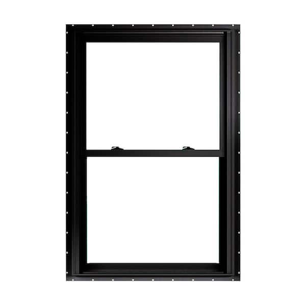 35.75 in. x 60 in. 70 Series Low-E Argon Glass Double Hung No J Black Vinyl Fin Window, Screen Included