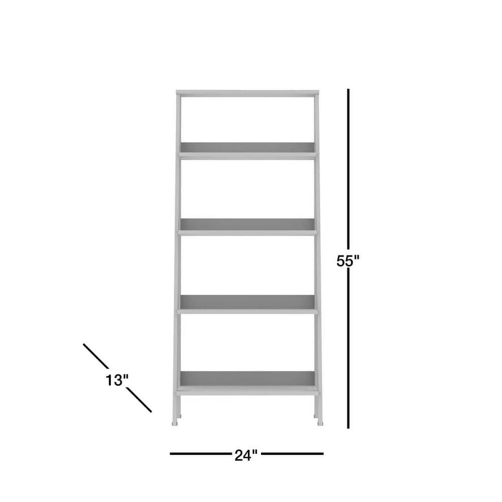 White 55" Wood Ladder Bookcase with 4 Shelves