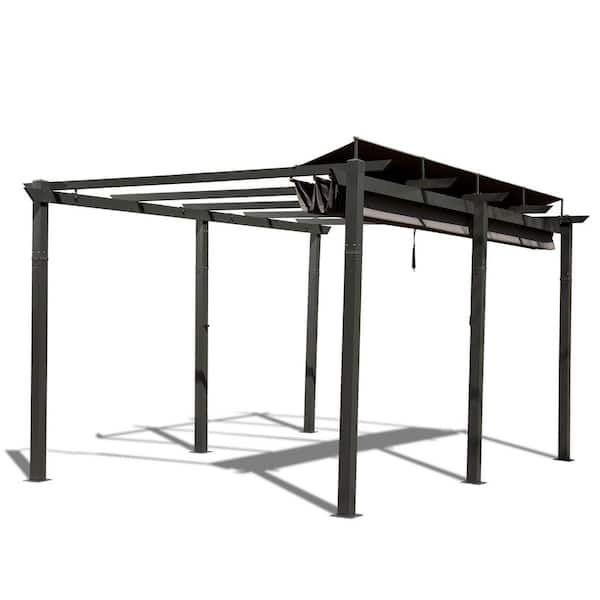 11 ft. x 16 ft. Dark Gray Outdoor Living Patio Grill Gazebo for Courtyard with Dark Gray Canopy Weather-Resistant