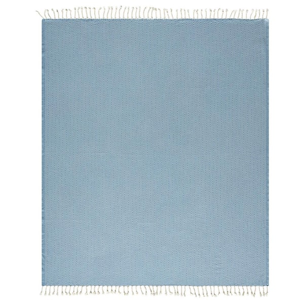 LR Home Zadie Blue/White Geometric Farmhouse Organic Turkish Cotton Throw Blanket