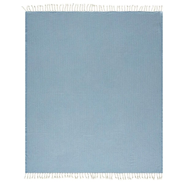 Unbranded Zadie Blue/White Geometric Farmhouse Organic Turkish All Natural Cotton Throw Blanket