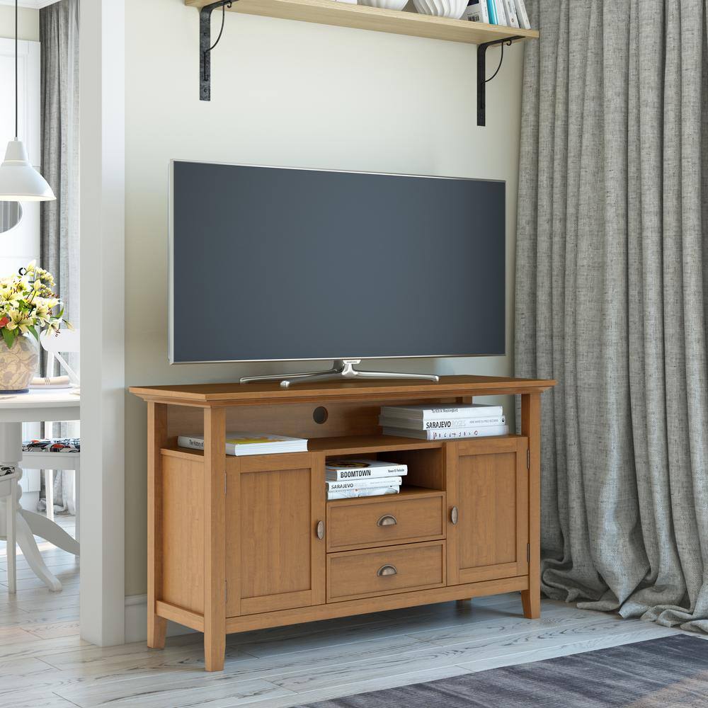 Light Golden Brown Solid Wood TV Media Stand with Cabinet