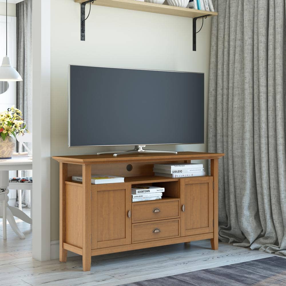 Light Golden Brown Solid Wood TV Media Stand with Cabinet