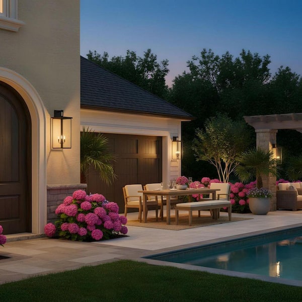 Light Pro 29 in. Black Not Motion Sensing Outdoor Hardwired Wall Lantern Scone with No Bulbs Included