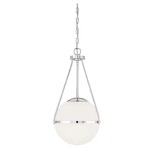 13.25 in. W x 25.25 in. H 1-Light Chrome Standard Pendant Light with White Opal Glass Shade