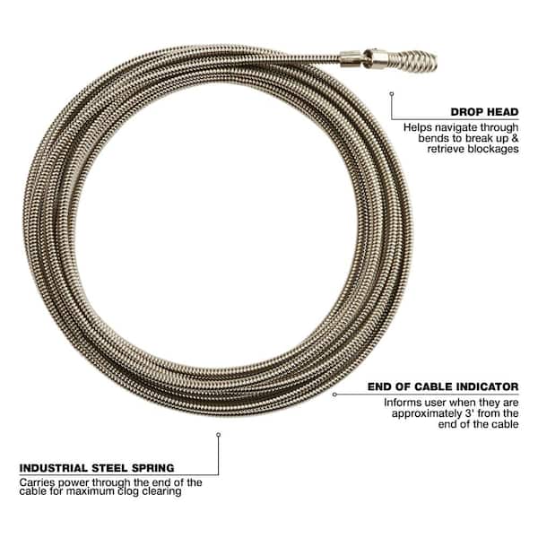 Milwaukee 5/16in. x 50ft. Inner Core Bulb Head Drain Cleaning Cable — With  Rust Guard Plating, Model# 48-53-2674