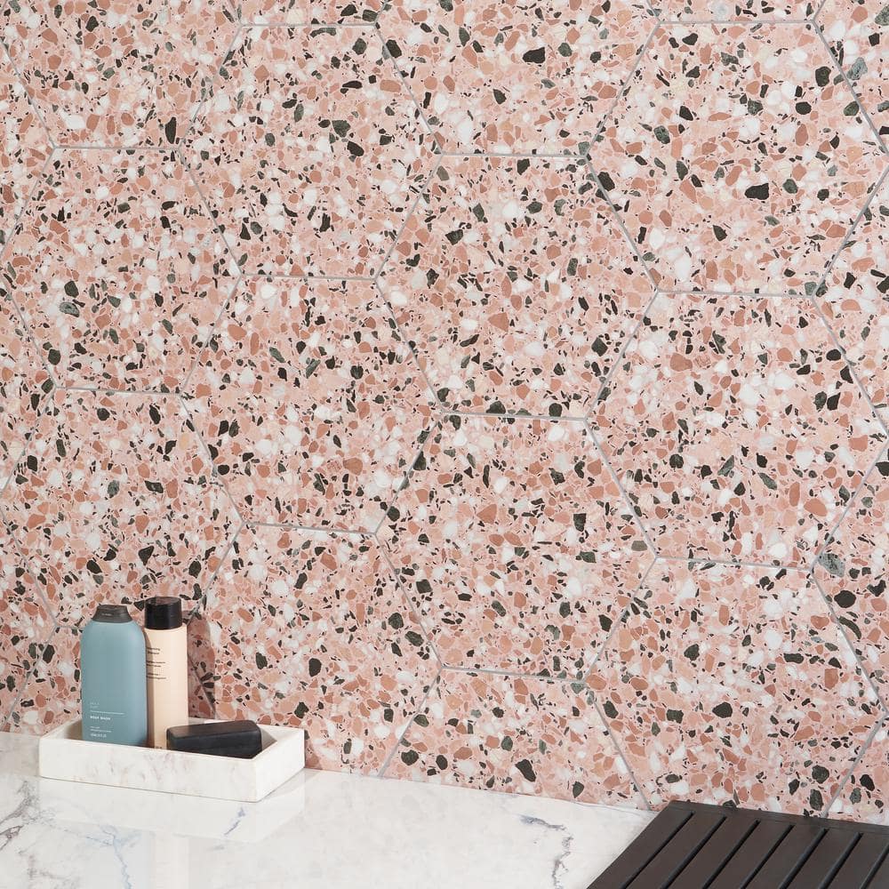 Giotto 13" x 15" Pink Matte Porcelain Hexagon Floor and Wall Tile