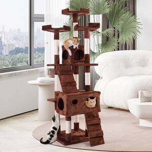 67 in. Cat Tree Brown Tower Condo Soft Flannel Covered