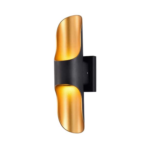 C Cattleya 2-Light Black and Gold LED Outdoor Wall Sconce