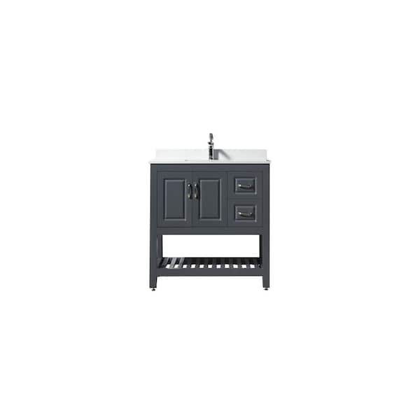 Moreno Bath Louis 36 in. W Bath Vanity in Gray with Quartz Vanity Top in White with White Ceramic Basin