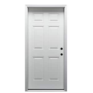 30 in. x 80 in. 6-Panel Left-Hand/Inswing Primed Fiberglass Prehung Front Door with 6-9/16 in. Jamb Size