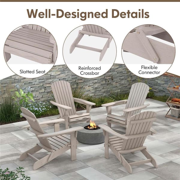 Costway Grey Folding Wood Adirondack Chair (Set of 4) HCST02233