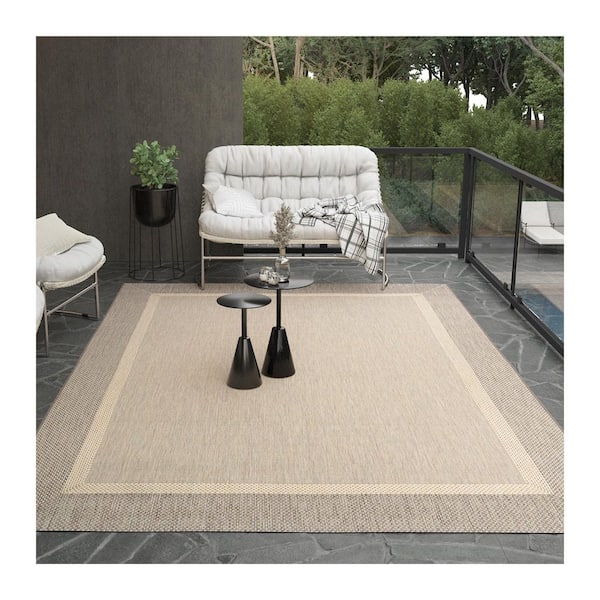Recife Stria Texture Tan-Brown 8 ft. x 8 ft. Flatwoven Solid Round Indoor/Outdoor Area Rug