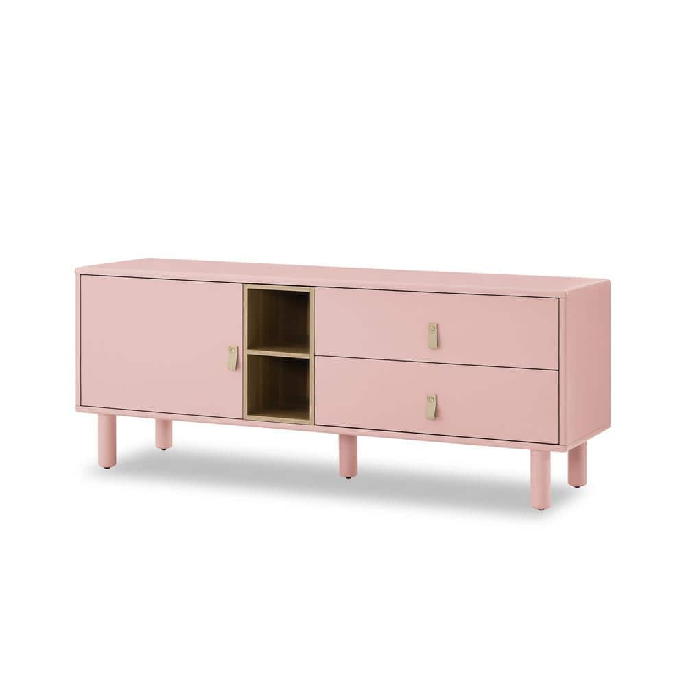 Modern TV Cabinet with Door, Wooden Storage Cabinet, Drawer, Leather Handle