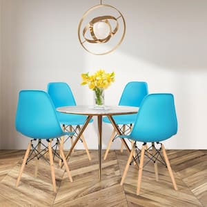 Blue 4-Piece Mid Century Dining Side Chairs with Wood Legs
