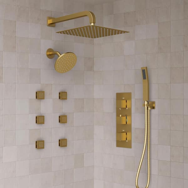 YAWWALK Thermostatic 8-Spray 12 and 6 in. Wall Mount Dual Shower