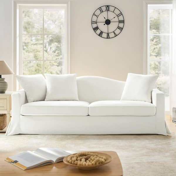 JAYDEN CREATION Andrea White Traditional 83 in. Slipcovered Sofa with Curved Back