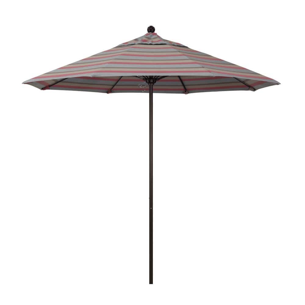 California Umbrella 9 ft. Bronze Aluminum Commercial Market Patio Umbrella with Fiberglass Ribs and Push Lift in Gateway Blush Sunbrella