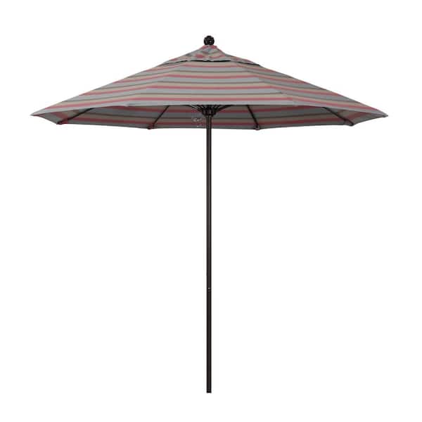 California Umbrella 9 ft. Bronze Aluminum Commercial Market Patio Umbrella with Fiberglass Ribs and Push Lift in Gateway Blush Sunbrella