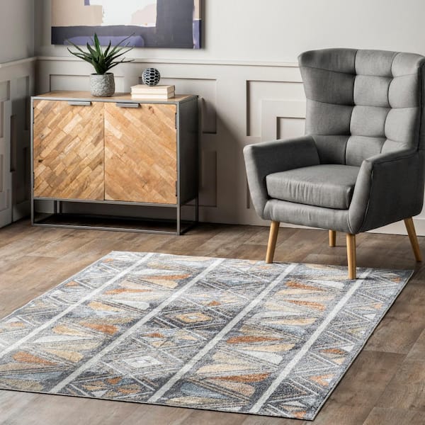 Dolina Tribal Stripes Machine Washable Blue 5 ft. 3 in. x 8 ft. Bohemian Area Rug