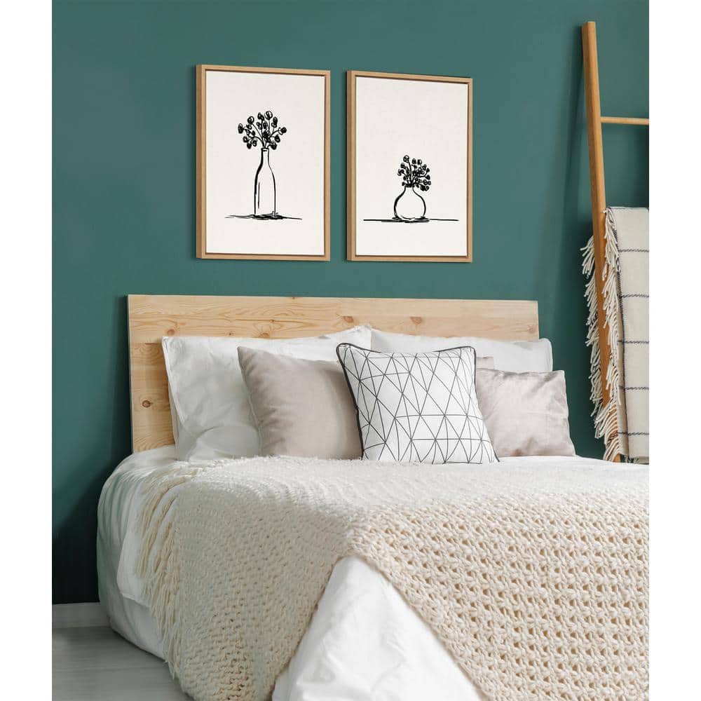 Natural Linen Textured Canvas Botanical Flower Vase Art Set
