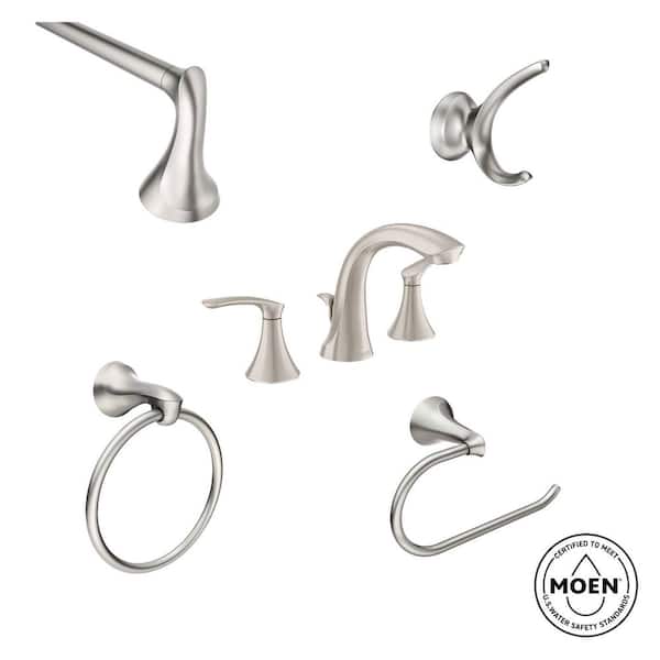 MOEN Darcy 8 in. Widespread Bath Faucet w/ 4-Pc Hardware Set in Spot Resist Brushed Nickel (24 in. Towel Bar)(Valve Included)