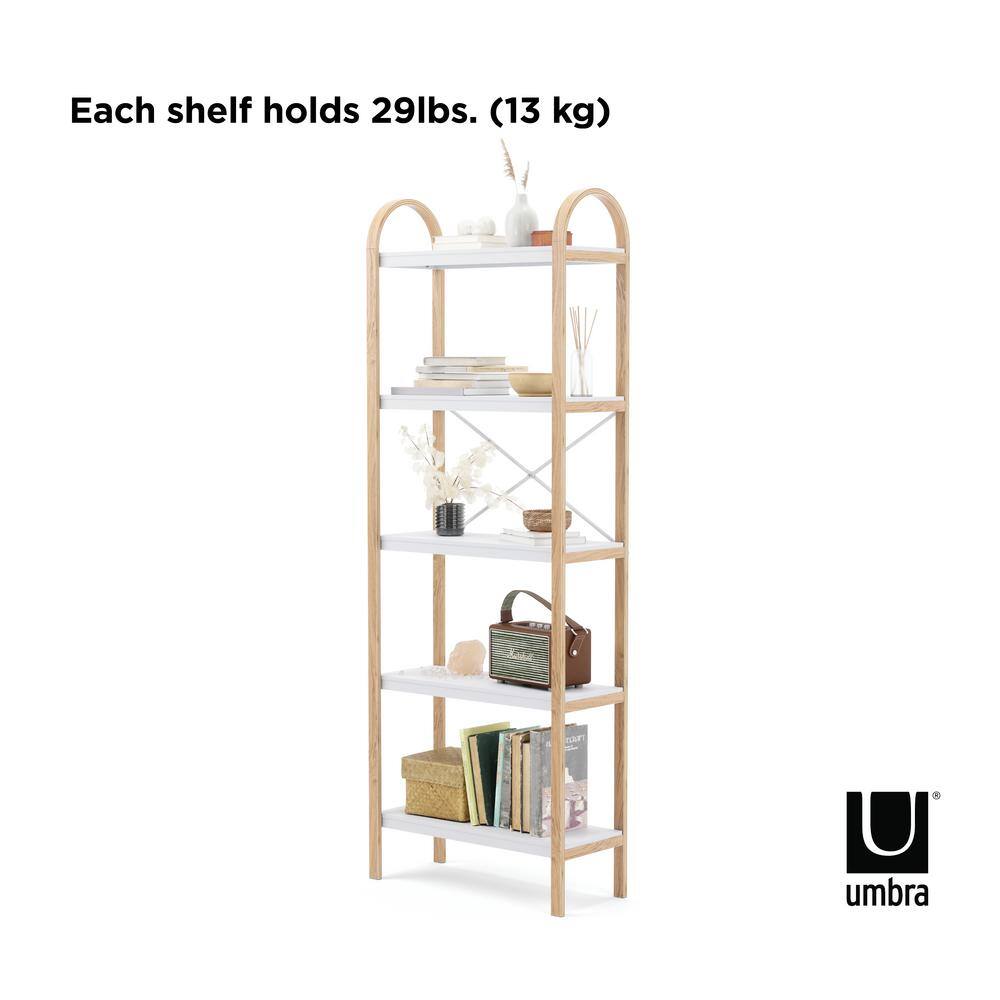 White and Natural Wood 5-Tier Freestanding Shelf