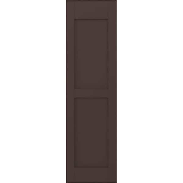 Ekena Millwork 15 in. W x 52 in. H Americraft 2-Equal Flat Panel Exterior Real Wood Shutters Pair in Raisin Brown