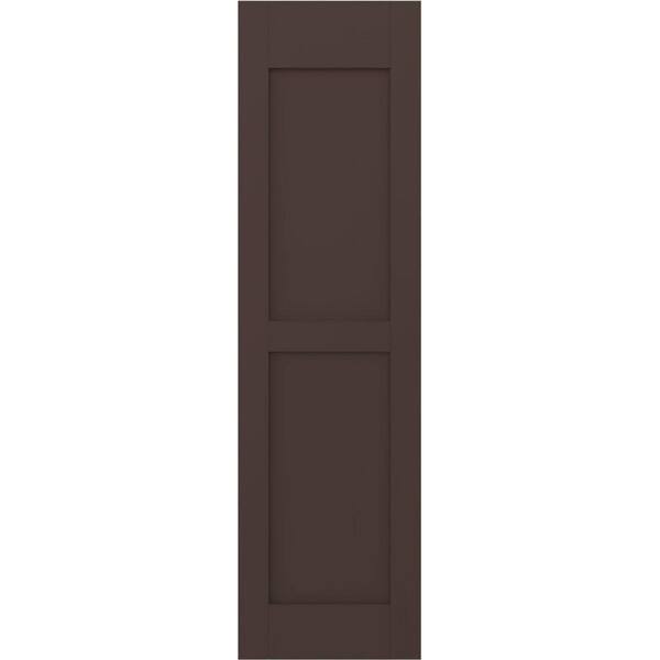 Ekena Millwork 15-in W x 71-in H Americraft Two Equal Flat Panel Exterior Real Wood Shutters (Per Pair), Raisin Brown