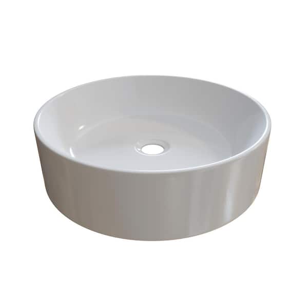 Glass Warehouse Round Bathroom Ceramic Vessel Sink Art Basin in White